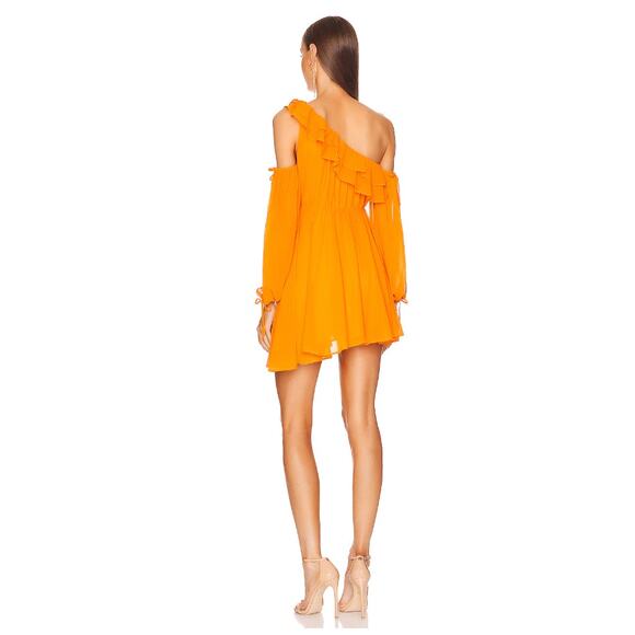 Michael Costello x REVOLVE Everett Orange Ruffle Asymmetric Mini Dress XS - Picture 2 of 8